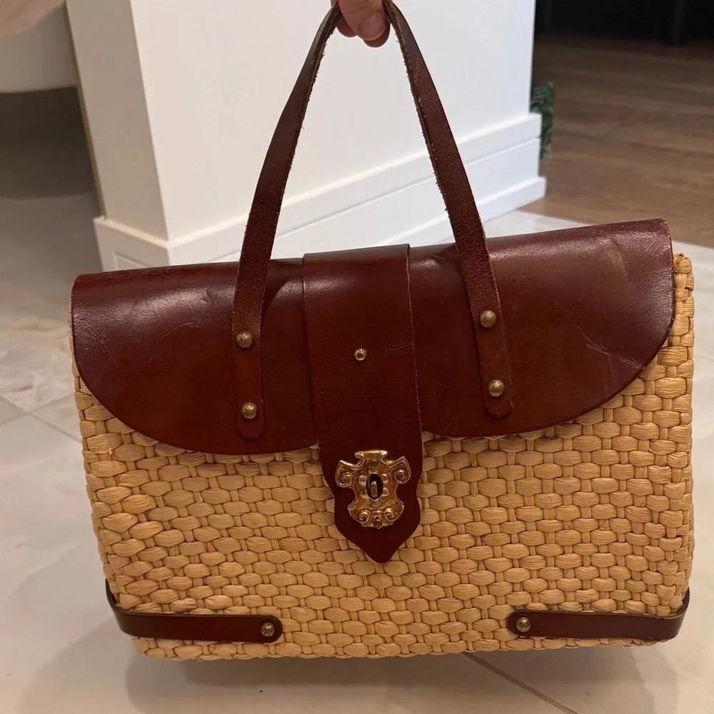Cappelli Straworld Brown Leather and Tan Woven Briefcase